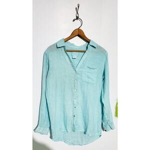 Sigrid Olsen Turquoise Blue Linen Shirt Size Small  
Boho Beachy Peasant Travel